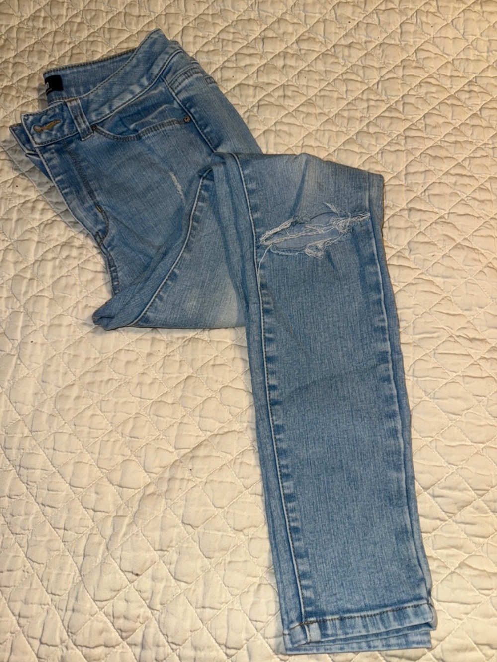 Wax Jean Light Blue Skinny Jeans with Knee Distress
